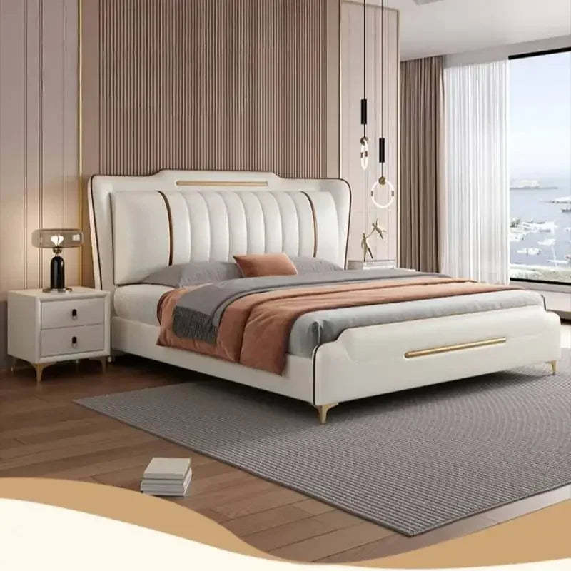 Princess Double Bed  Frame Waterproof Beige  Double Bed Headboards Luxury Platform
