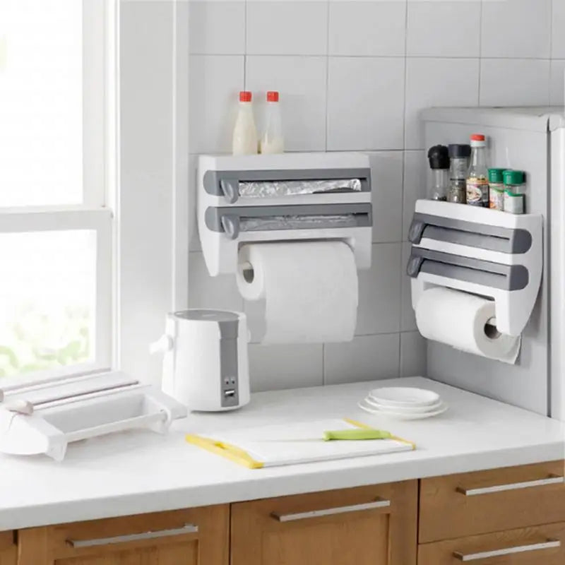 Dispenser with  Rack Plastic Cutter   Paper Towel Holder Kitchen Organizer