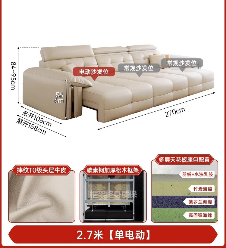 Leather Recliner Dual use electric function Double retractable sleep couch