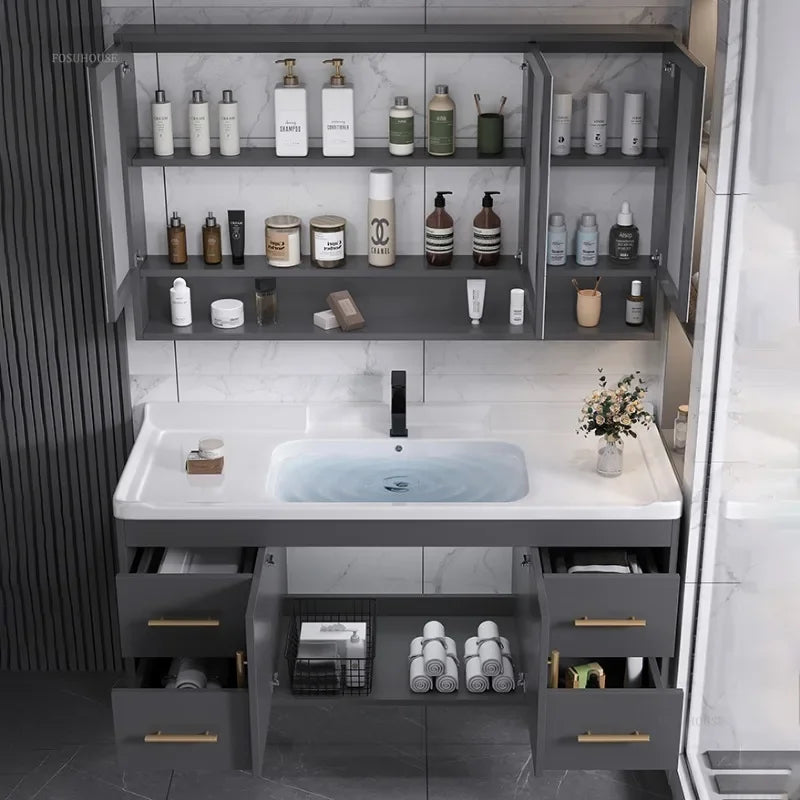 Solid Wood Luxurious Cabinet Mirror Combination Ceramic Integrated Basin Cabinets