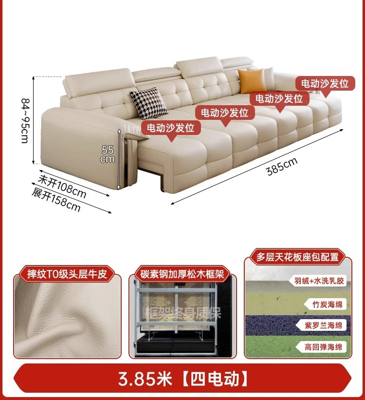 Leather Recliner Dual use electric function Double retractable sleep couch