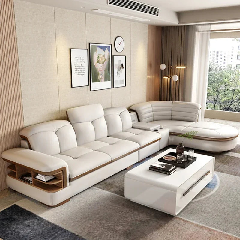 Modern Designer Genuine Leather Sofa, Reclining Sofa Corner Sectional