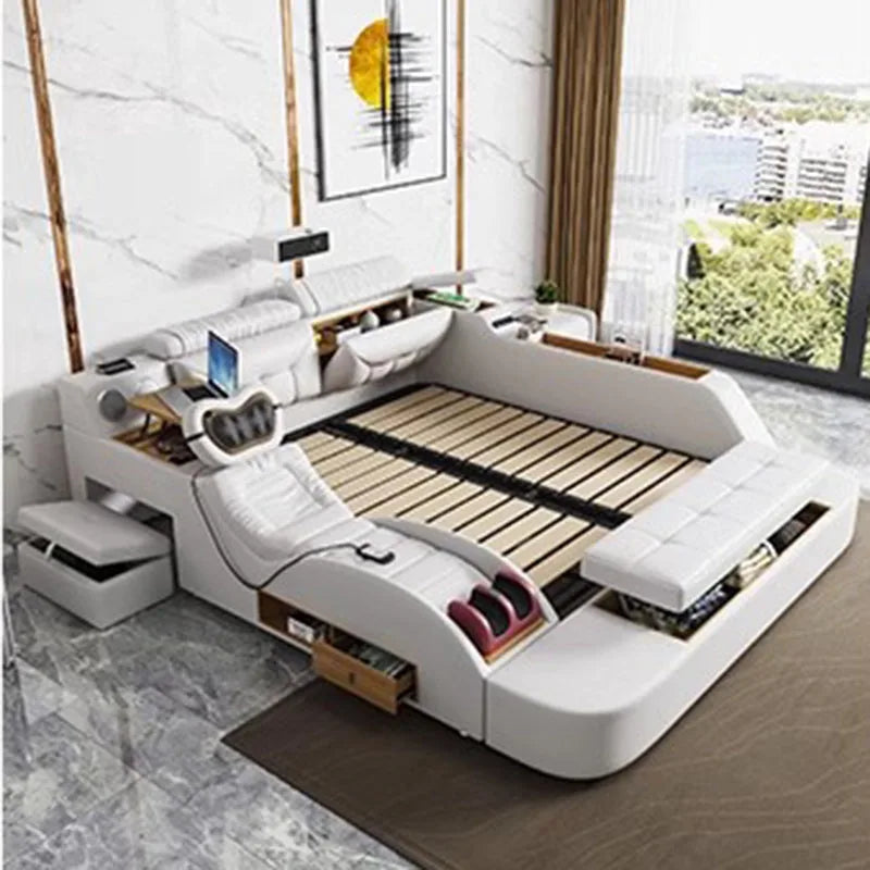 Matrimoniale Beauty Design Multifunctional Wooden  Smart Headboards, Double Modern Princess Bed
