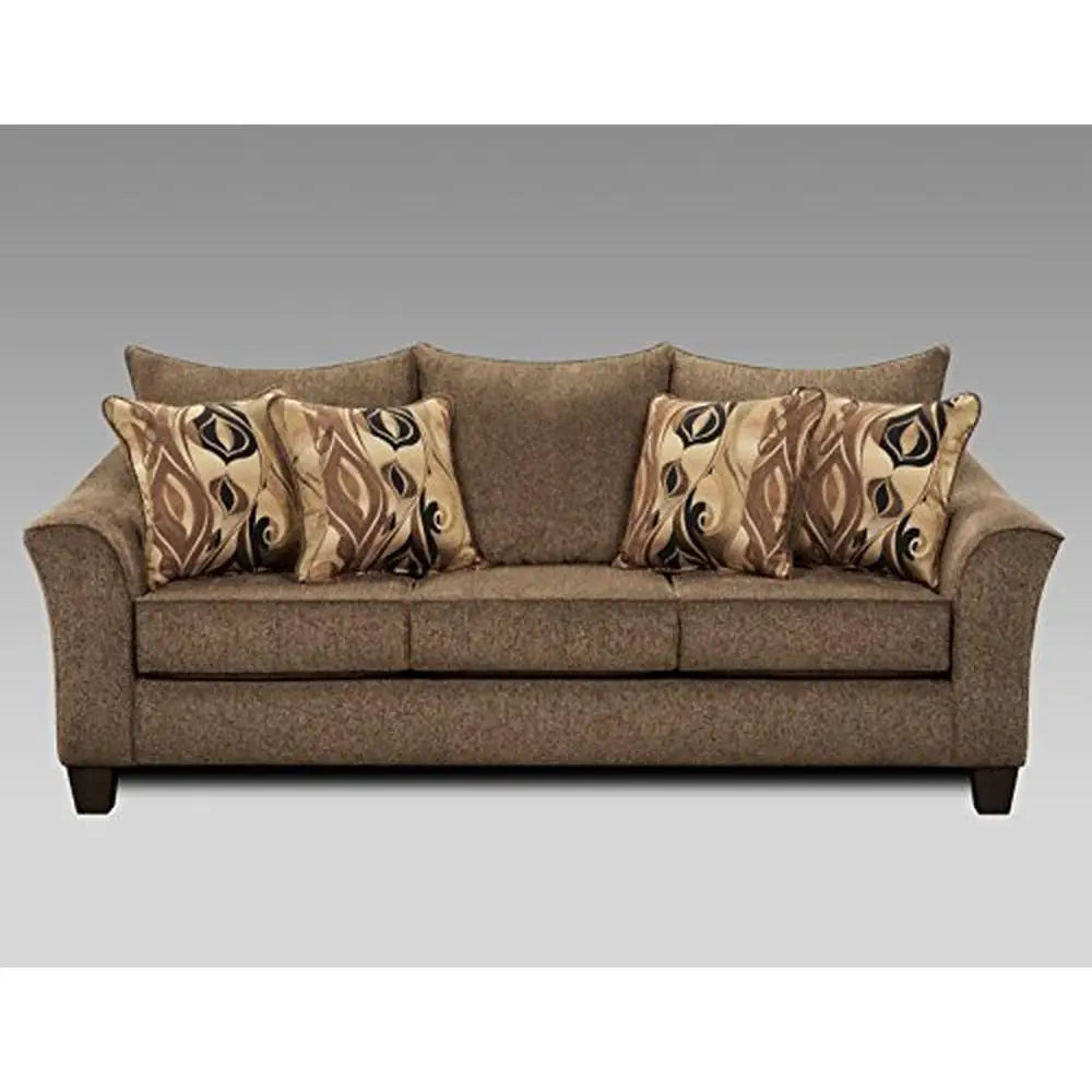 Made in America Easy Assembly Ships, Brown Fabric sofa and Loveseat with Overstuffed Back cushions, high density Foam dest