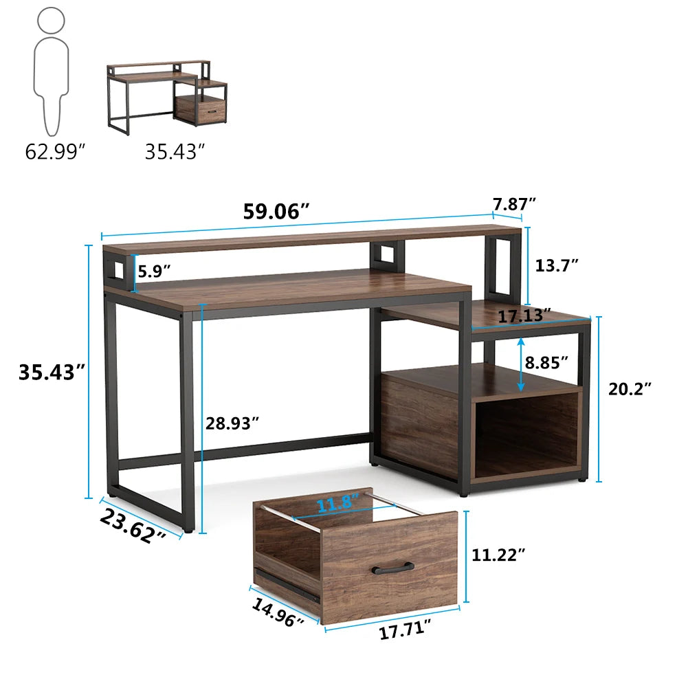 Computer Desk with Shelves, Vintage Table