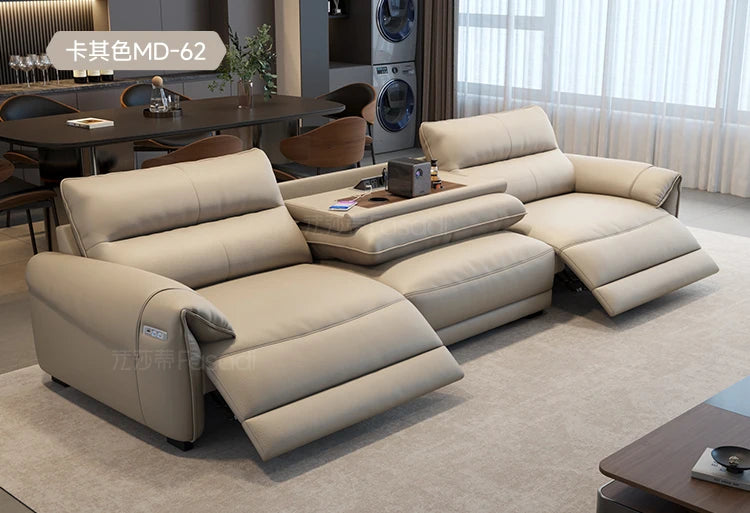 Italian Designer Genuine Leather Modern Sofas, 3 seater Recliner Aesthetic House Floor Electric