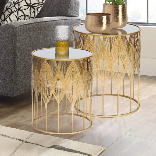 Set of 2, Gold Coffee Table, Round Nightstands