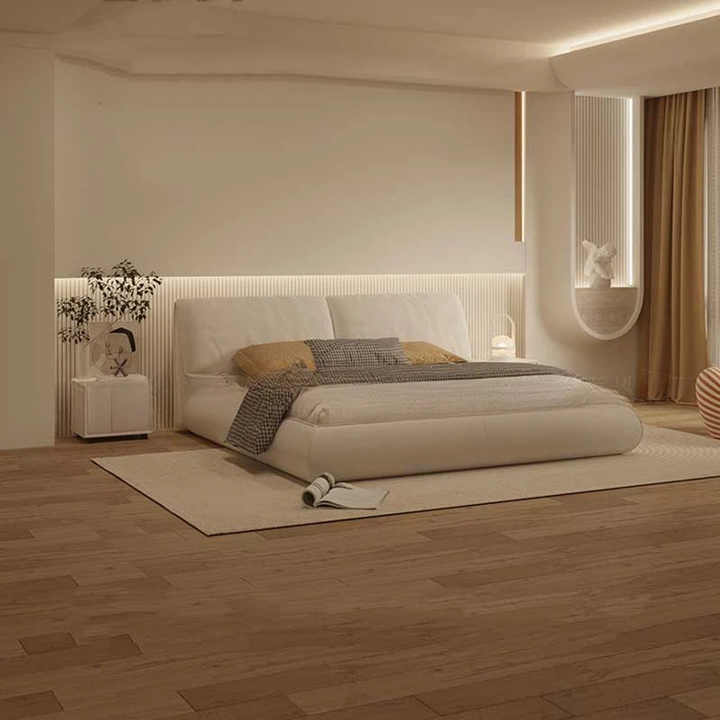Nordic White Designer Luxury Wood Modern Full Size Sleeping Bed