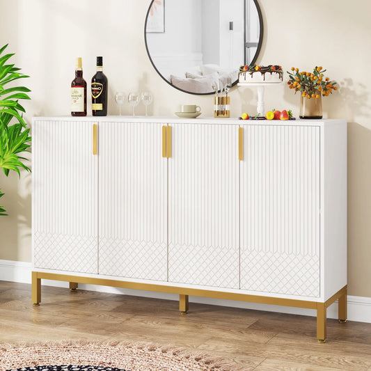 Tribesigns Modern Storage Console Cabinet Sideboard Buffet Cabinet with 4 Doors & Gold Metal Base