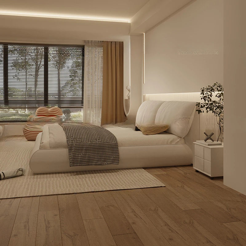 Nordic White Designer Luxury Wood Modern Full Size Sleeping Bed
