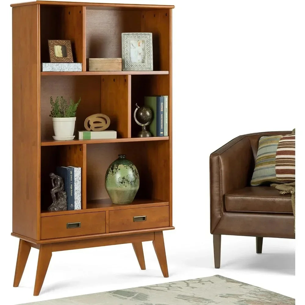 Draper SOLID HARDWOOD Teak Brown Mid Century Wide Bookcase and Storage Unit