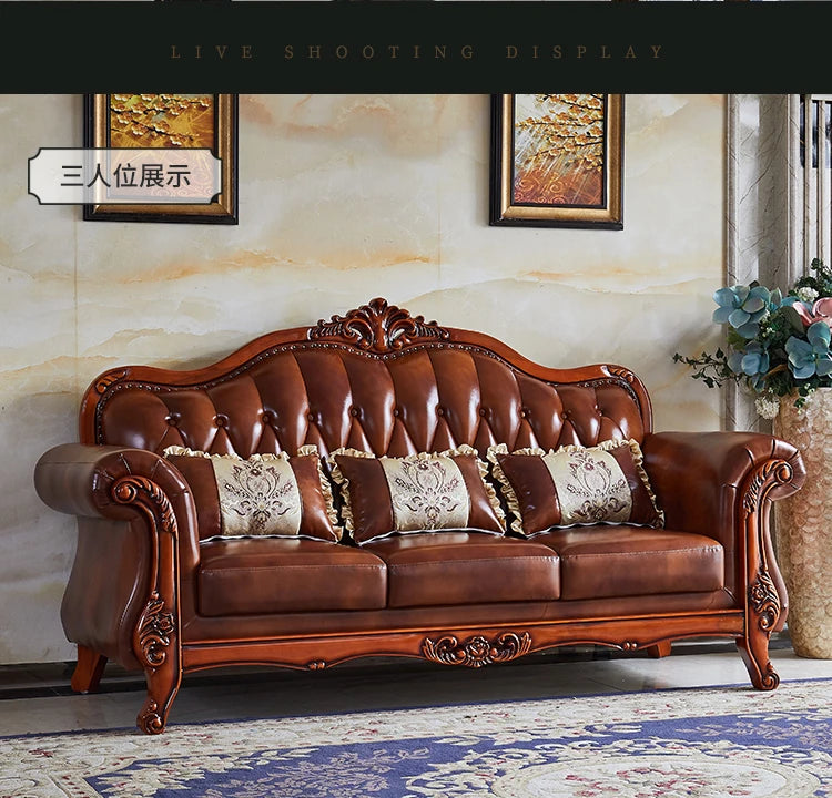 Nordic  Leather Brown Sofa Set Luxury European Design Modern Style Sofa Full Set  3 Seater