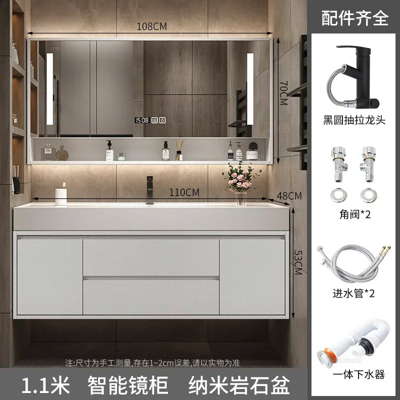 Solid Wood Luxurious Cabinet Mirror Combination Ceramic Integrated Basin Cabinets