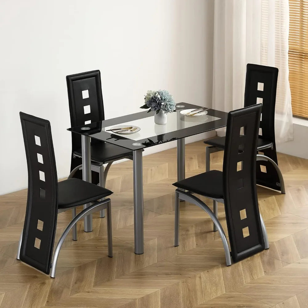 Glass Modern Dining Table for Breakfast 5 pieces, 4 chairs