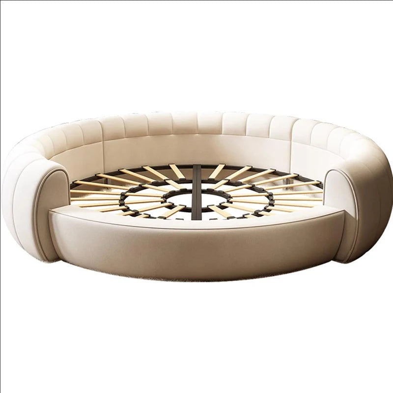 Unique Trendy Modern, Round Queen Bed Lounge Suite, White Cream ,