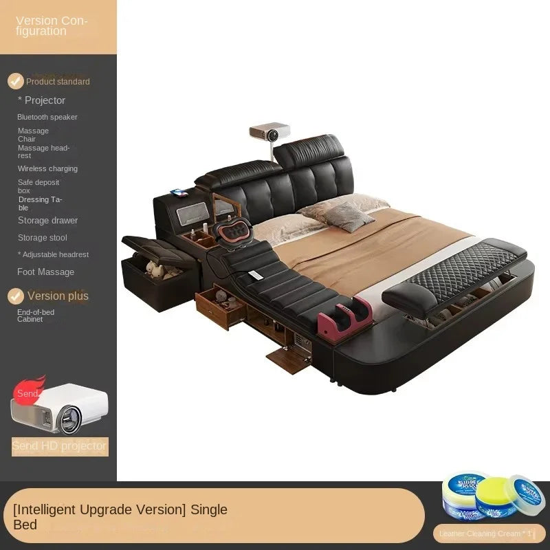 King Size Black Bed Frame With  Storage Drawers Multifunction Massage