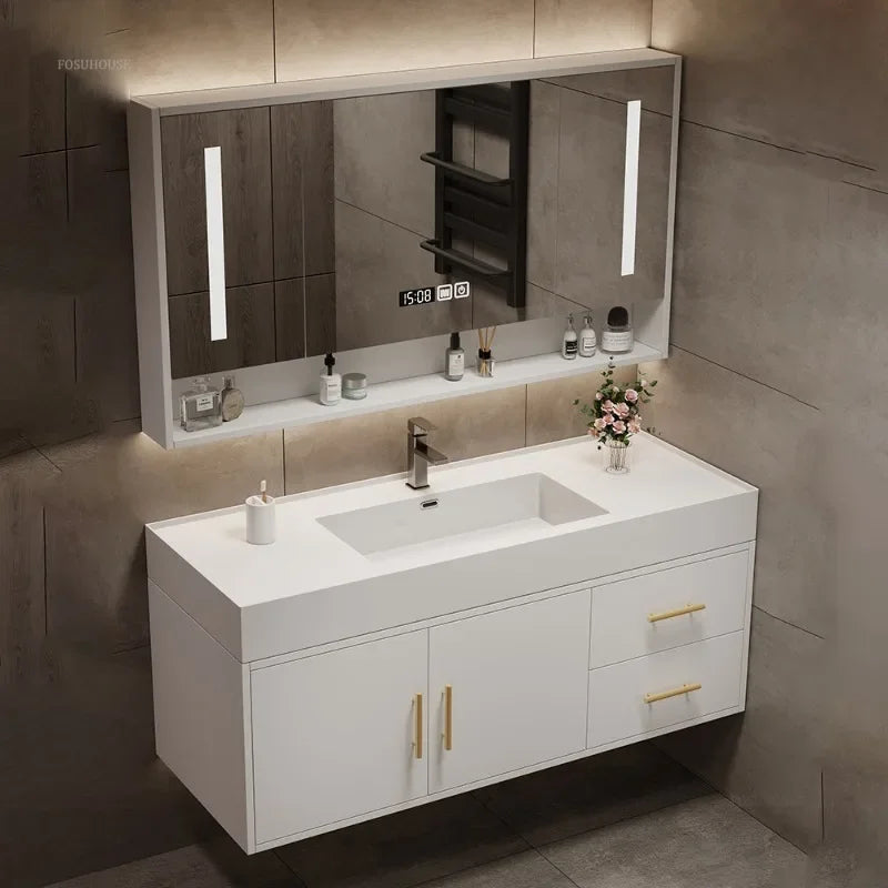 Solid Wood Luxurious Cabinet Mirror Combination Ceramic Integrated Basin Cabinets