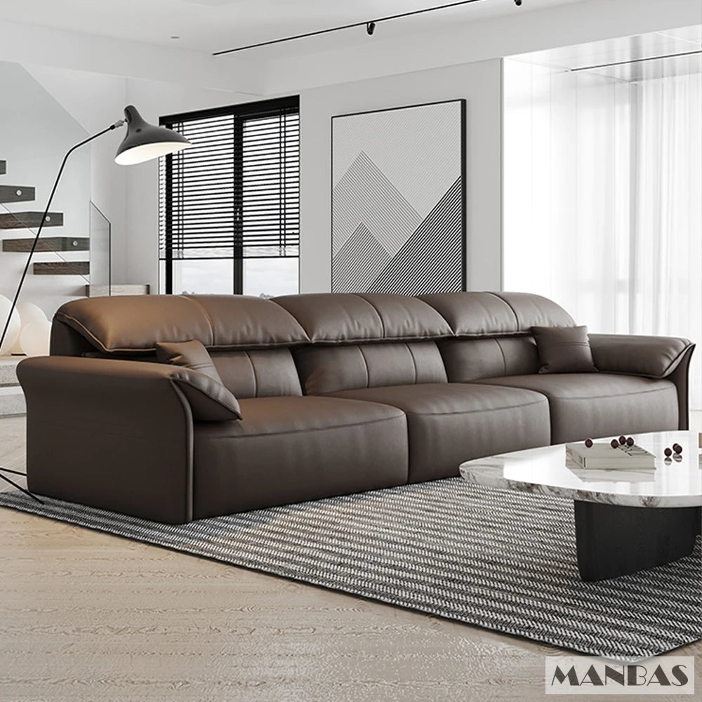 Genuine Leather Sofa  Electric Convertible Recliner – Modern Sectional  Couch with Adjustable Seats and Chaise Lounge