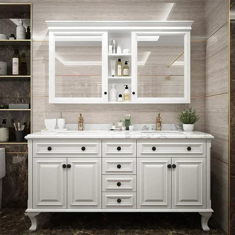 Solid Wood Armoire  Cabinet, Mirror Double Sink , Floor to ceiling Washbasin,