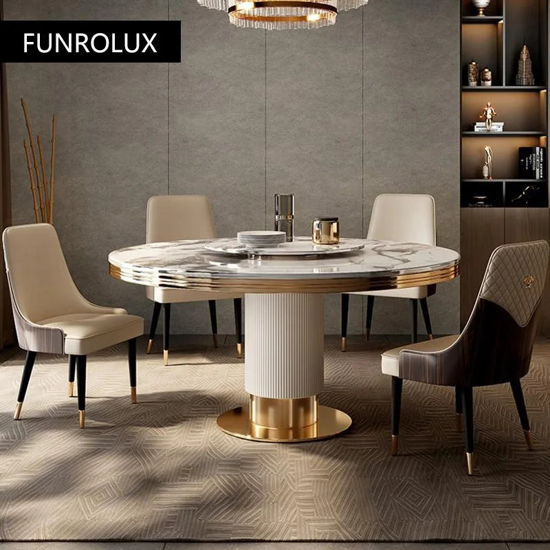 Modern  simple restaurant marble round  table and chair combination with turntable