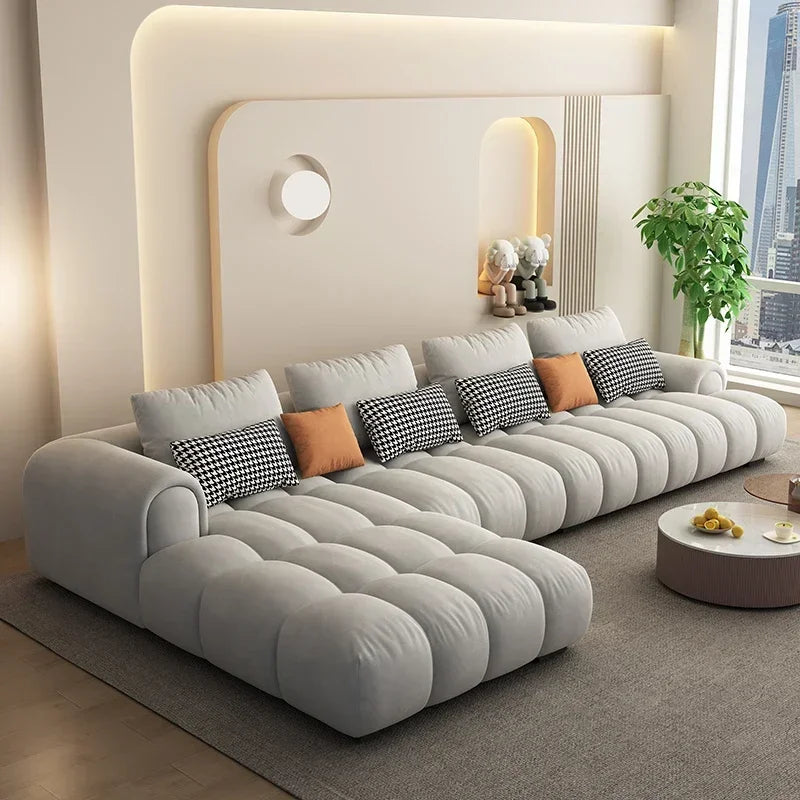 Nordic Large Filler Beige Wood  Reclining Luxury Modular Sofas