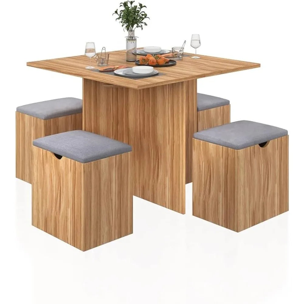 5-Piece  Small modern Table Set with 4 Stools  Space-Saving