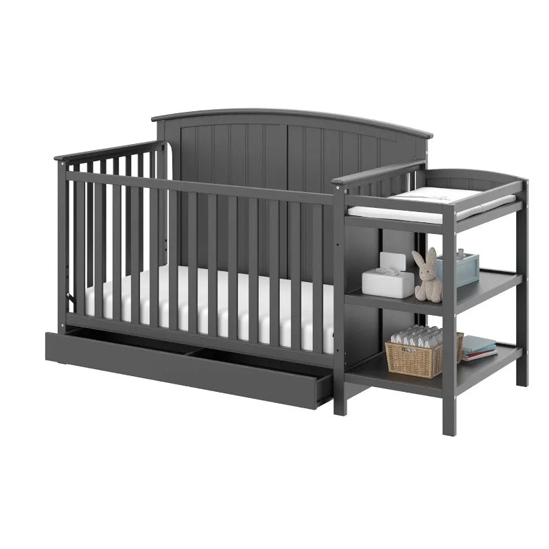 Steveston 5-in-1 Convertible Crib and Changing Table w/drawer {White}