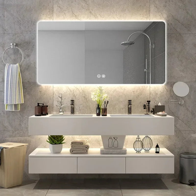 Modern Vanity with Sink Combo Sintered Stone Countertop. Freestanding Storage cabinet