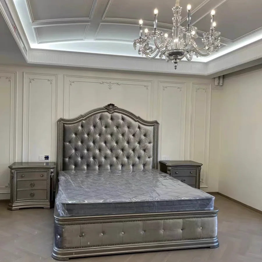 Modern Design Luxury Queen Size bed frame,  Space Saving Shelves