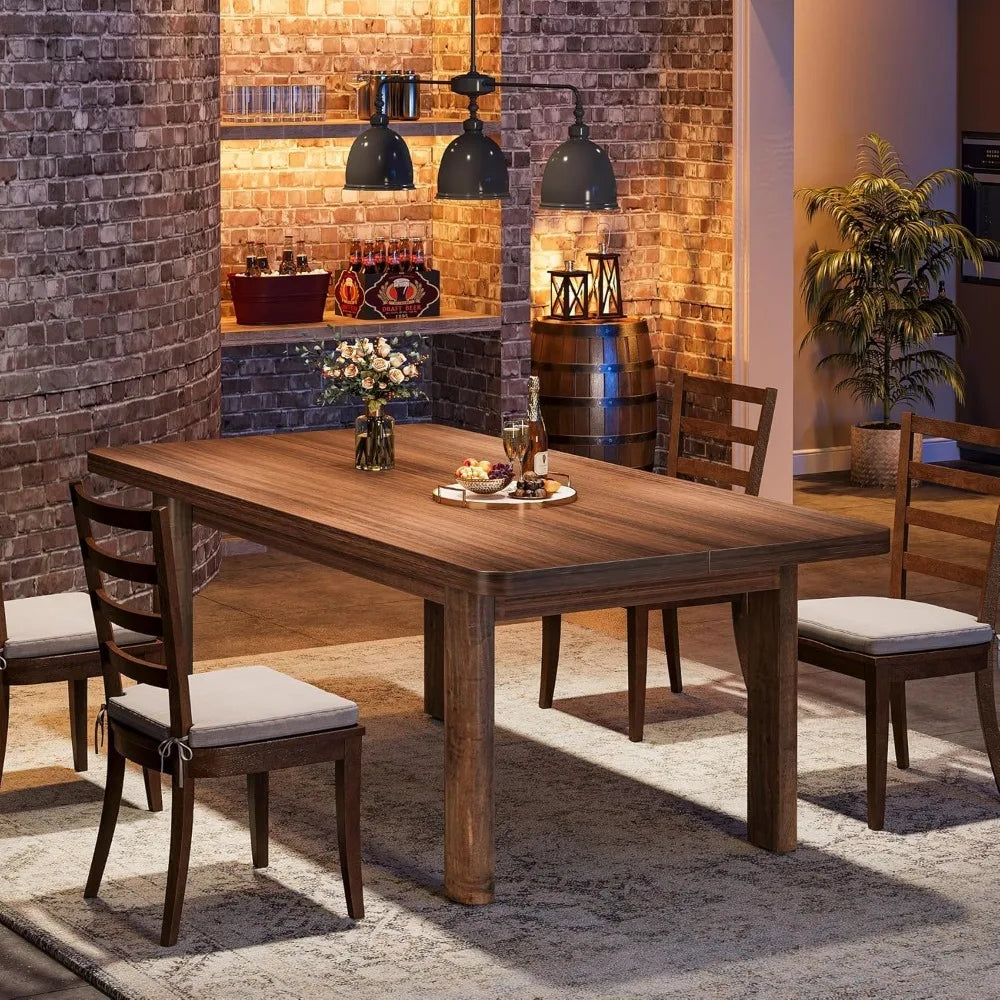 Farmhouse Wood Table  for 4-6 people, rectangular, solid wood legs