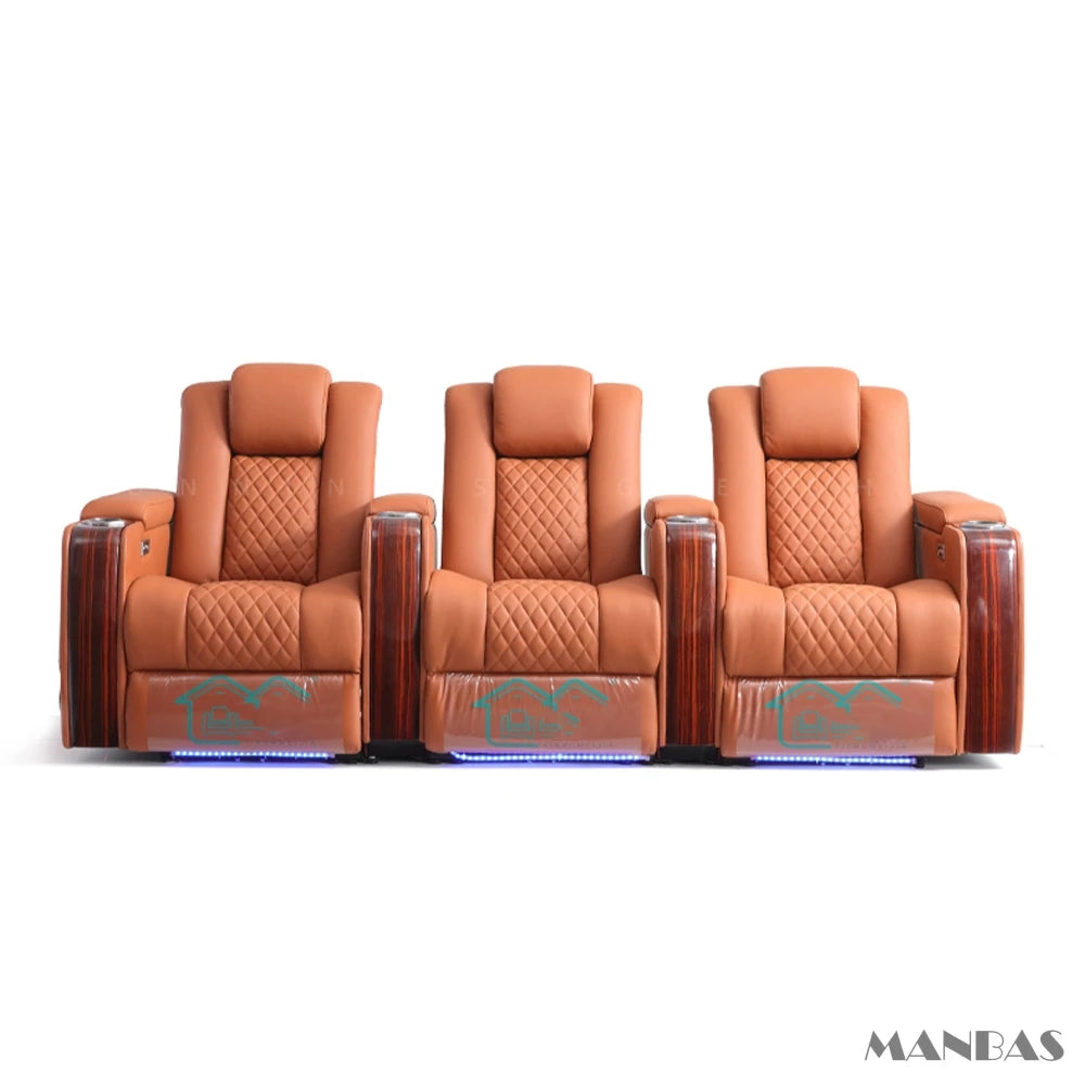 Home Theater Seating – Adjustable Genuine Leather Recliner Chairs with Cup Holder, luxury massage, electric dual motors