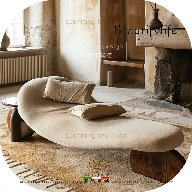 Designer creative single recliner, linen solid wood, medieval custom single chair