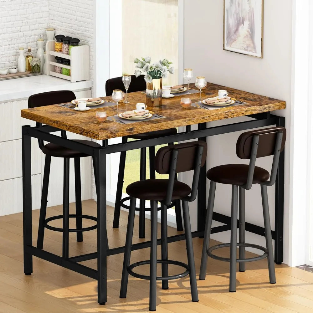 Recaceik Table and Chairs for 4, PU Leather Upholstered