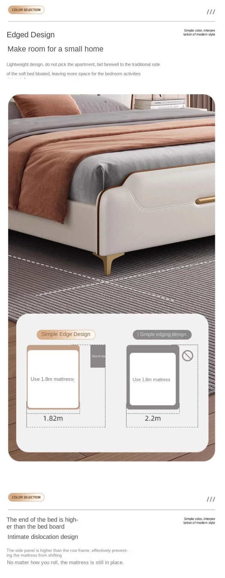 Princess Double Bed  Frame Waterproof Beige  Double Bed Headboards Luxury Platform