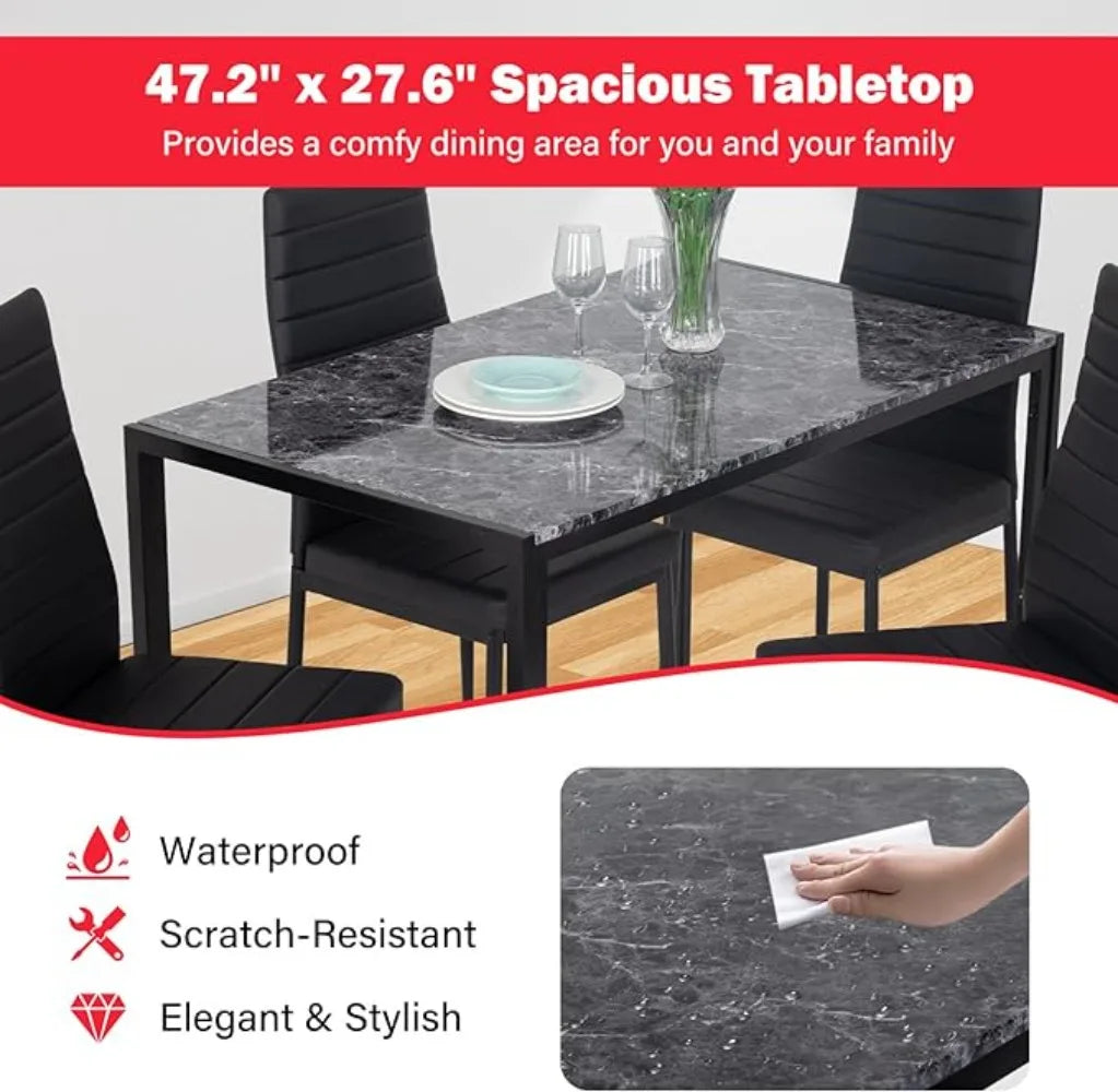 Modern Rectangular Marble Table with 4 Chairs