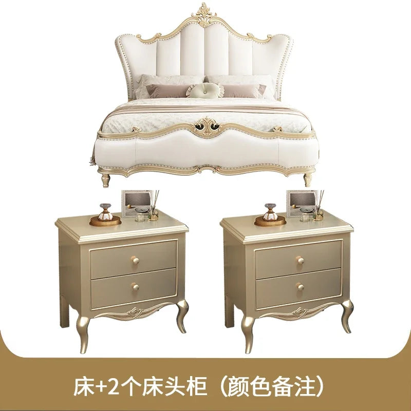 Modern Luxury Villa Princess Bed Solid Wood , Gold Pretty King Size Bed Frame