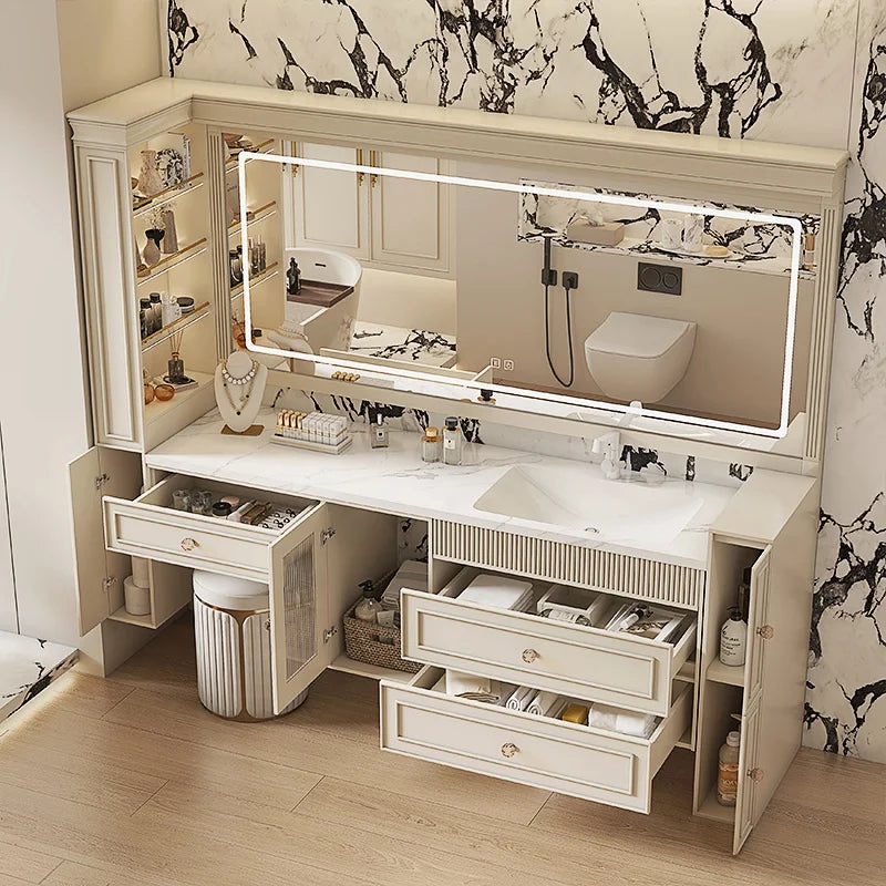 French Ceramic Vertical Vanity, Portable Toilet Wall Shelves Desk Storage Organizer, rock sinks cabinet