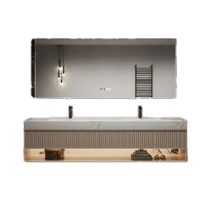 French Light Luxury Rock Slab Seamless Double Basin Cabinet Combination Solid Wood Washbasin Cabinet