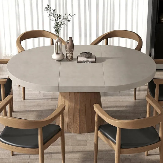 Farmhouse Oval ,Pedestal Round extendable Table for 6 people