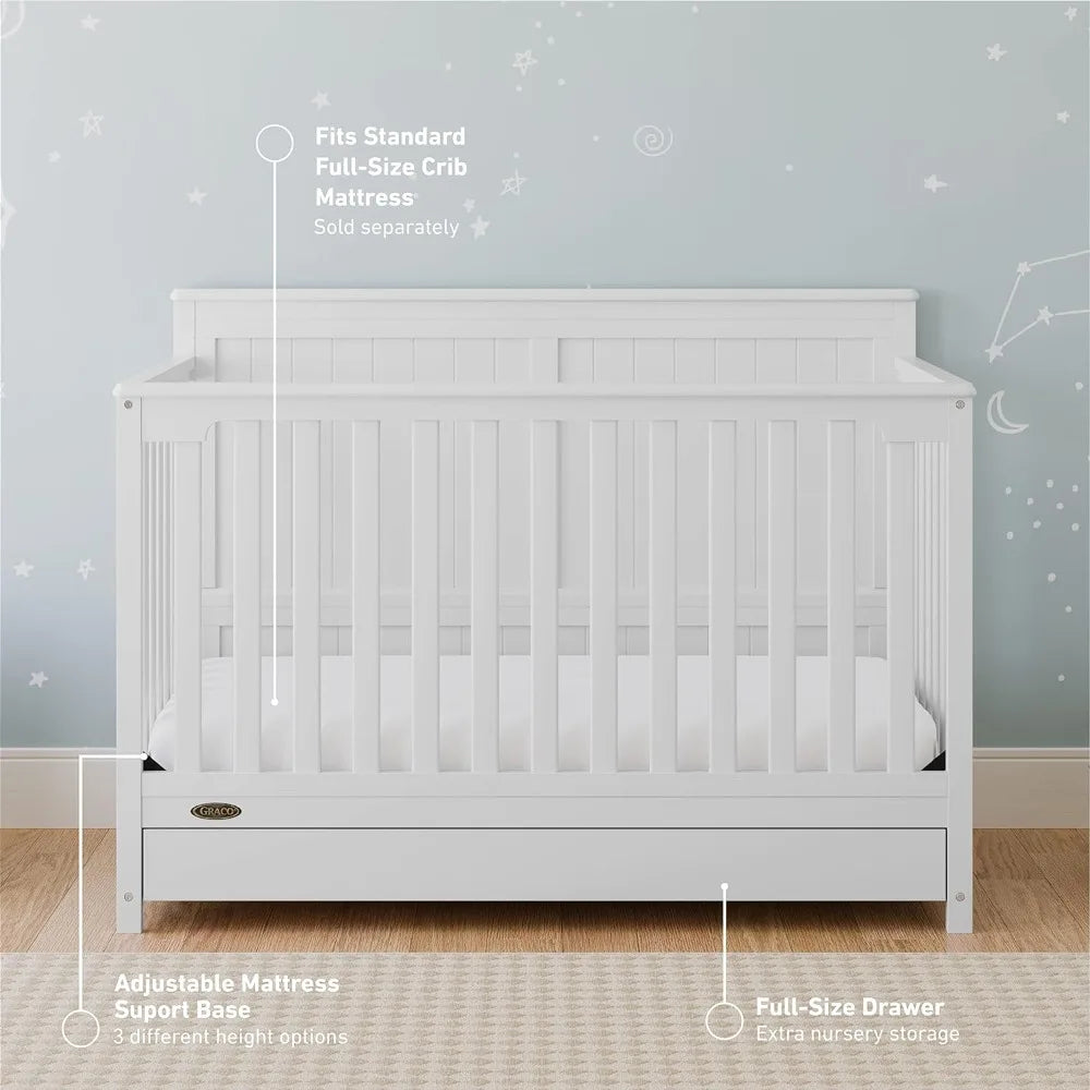 Convertible Crib  (White) – GREENGUARD Gold Certified, Full-Size Nursery Storage with Drawer