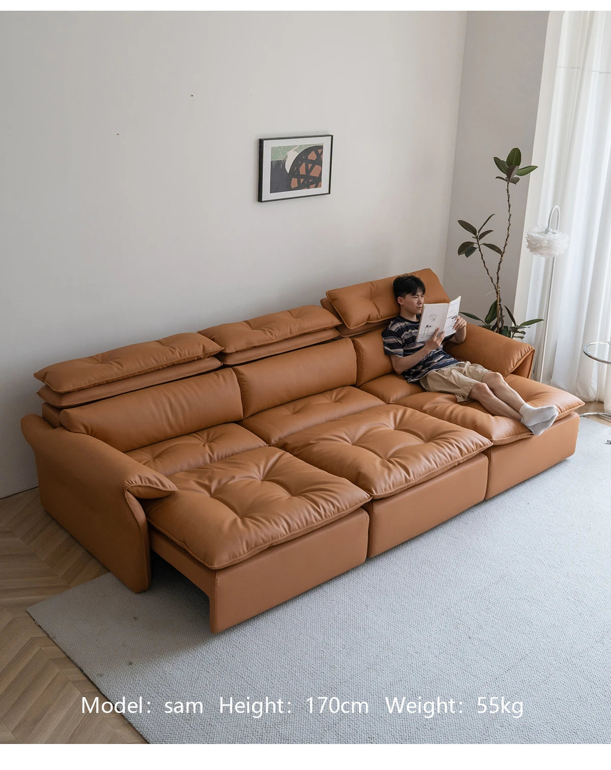 Luxury Floor Recliner, Electric High Back Adjustable 3 seater sofa