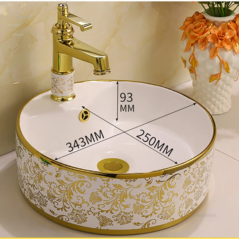 American Golden Ceramic Countertop Luxury Creative Balcony Washing Sink