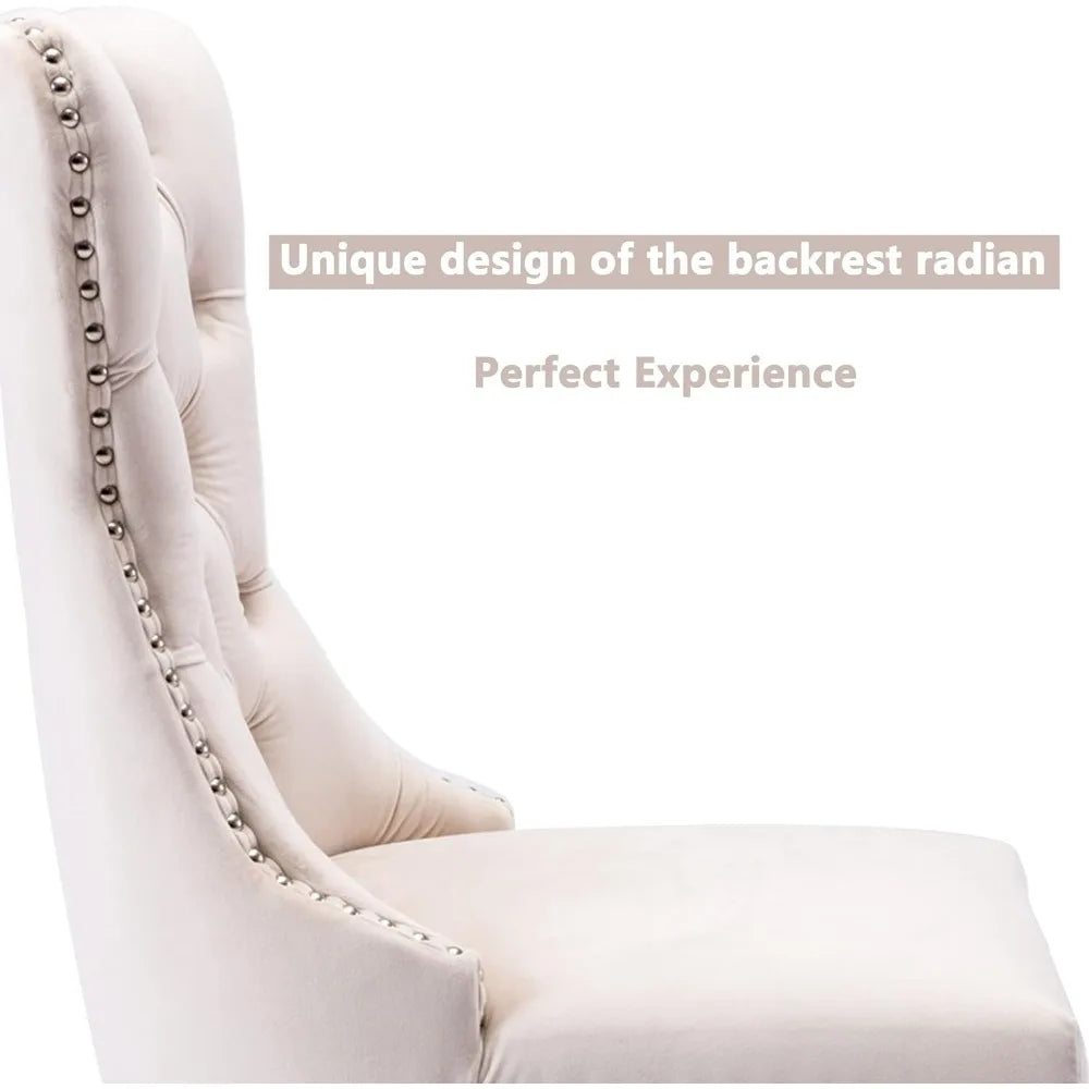 Tufted Chairs, Beige, Solid Wood, Set of 6, Nailhead Back and Ring Pull Trim