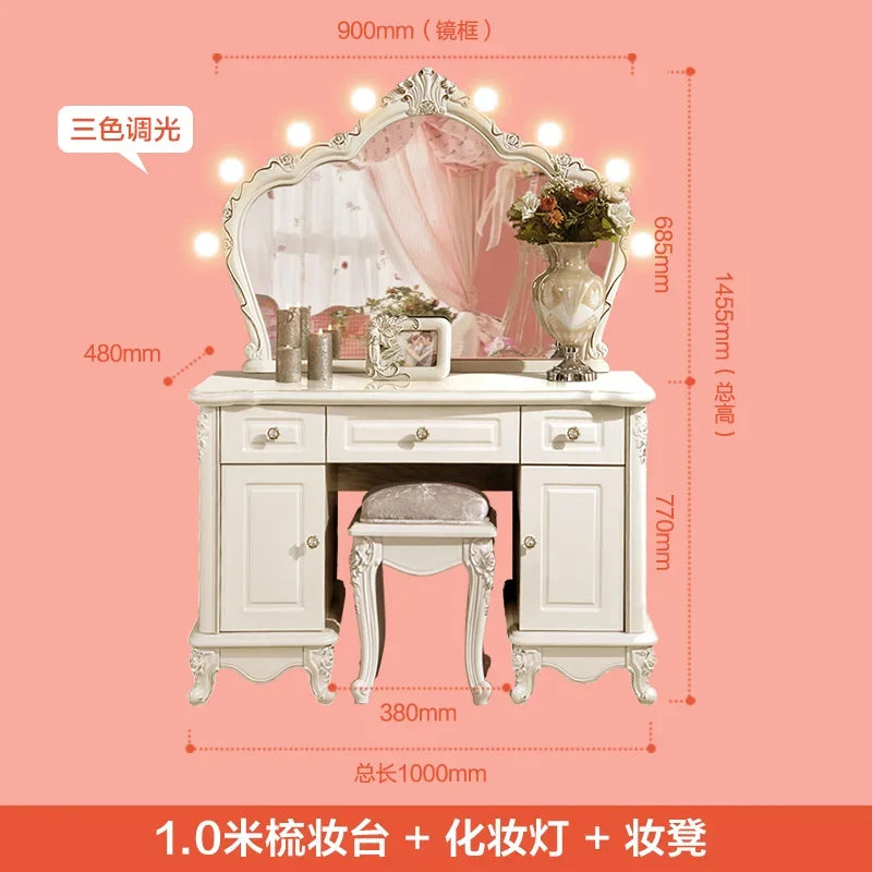 Nordic European Luxury  Girls Wooden White Tall Makeup Vanity