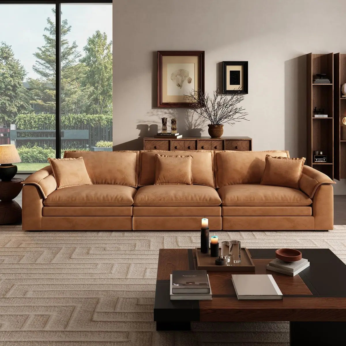 Italian-Style High End wood frame sofa set ,Full Genuine Cowhide Leather  Modern Luxury Design for Large Villa