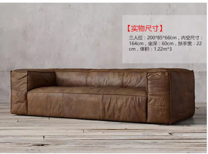 Nordic Italiano Luxury Brown  Leather  Lazy Puffs , Double Lounge Floor Couch