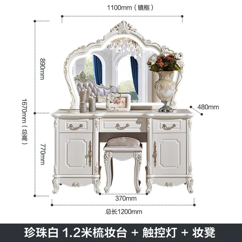 Nordic European Luxury  Girls Wooden White Tall Makeup Vanity