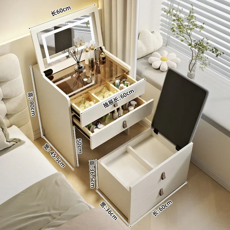 Vanity Desk Set with Flip-top Mirror and Lights ,Large Storage for Small Space Compact Dressing Table
