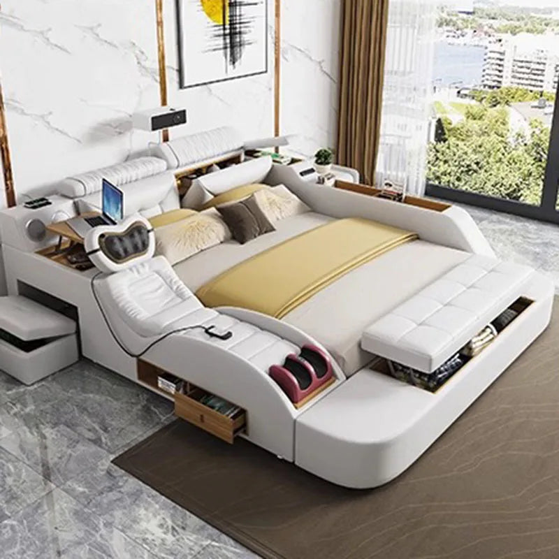 Matrimoniale Beauty Design Multifunctional Wooden  Smart Headboards, Double Modern Princess Bed