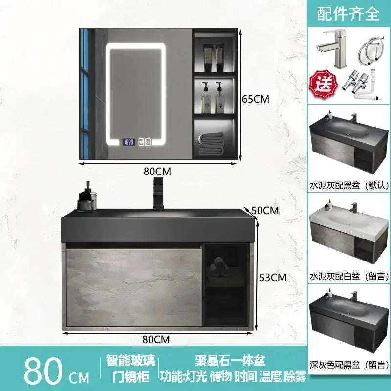 Rock Integrated Washbasin ,  Vanity Cabinets with Sink, Smart Modern mirror cabinet